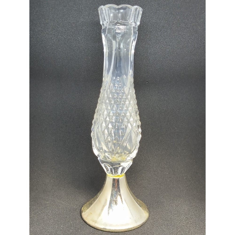 Vintage Oneida Crystal Diamond Point Cut Scalloped Bud Vase Silver Base Germany‎